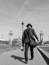 On his way. Grand Palais. Pont Neuf.